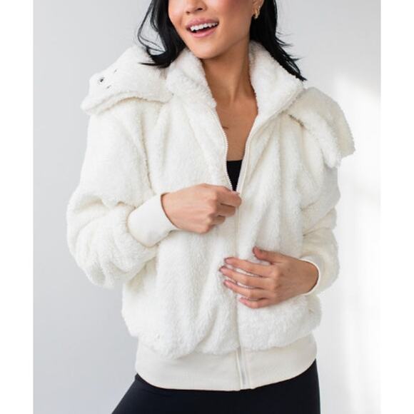 Savvi Amy Long Sleeve Full Zip Sherpa Fleece Jacket with Hood Cream Medium - Picture 1 of 11